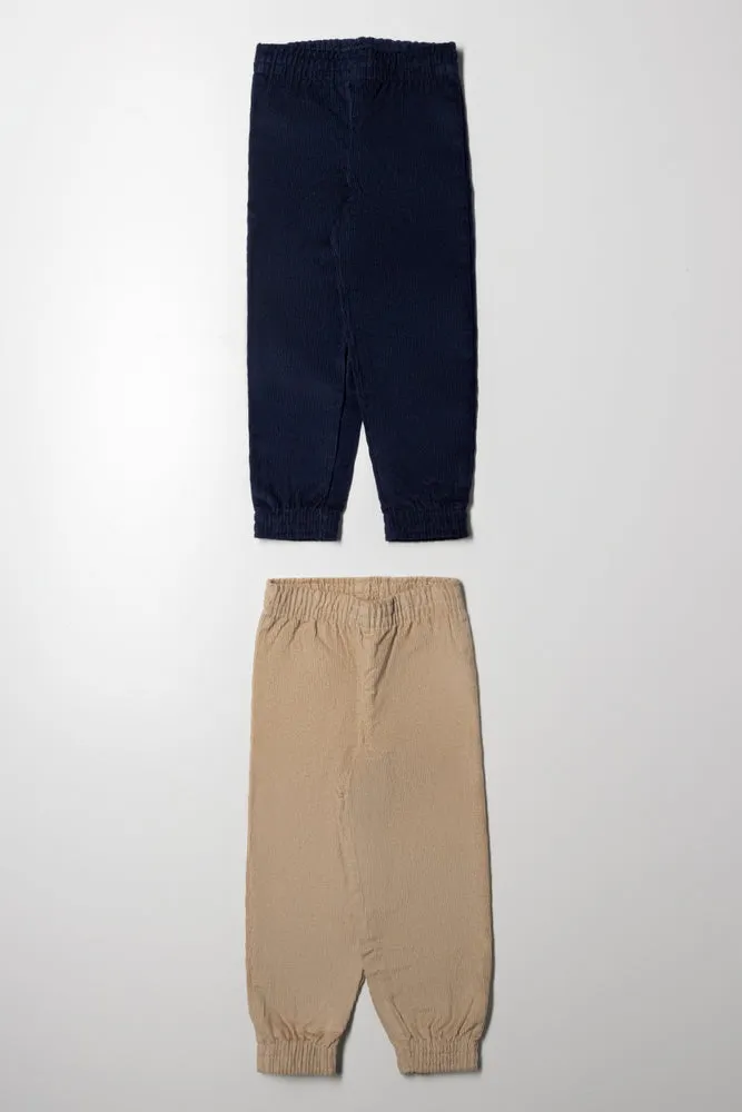2 Pack Corduroy Cuffed Pants Navy And Natural