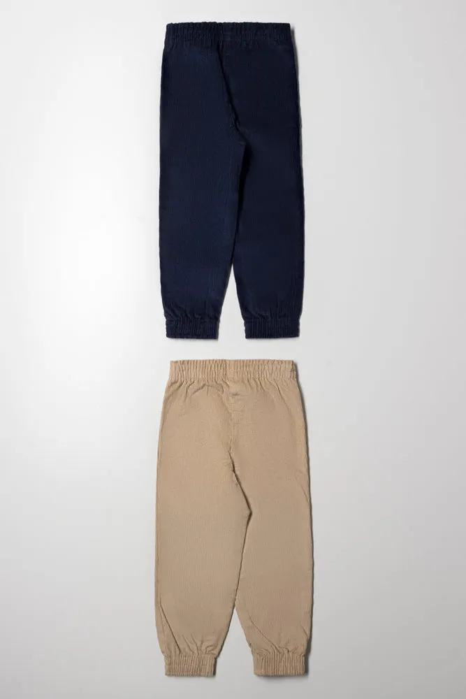 2 Pack Corduroy Cuffed Pants Navy And Natural