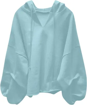 2024 Fashion Fall Hoodies for Women Oversized Solid Color Lightweight Sweatshirt Teen Girls Preppy Slouchy Pullover