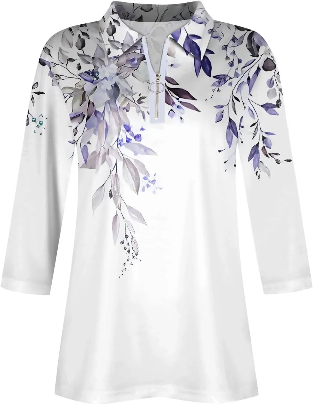 3/4 Length Sleeve Shirts for Women 2024 Trendy 1/2 Zipper Collar Lapel Tops Plain Color Tees Tunic Blouses Clothing