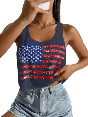 4th of July Crop Tops for Women Funny American Flag Shirts Tank Tops Outfits