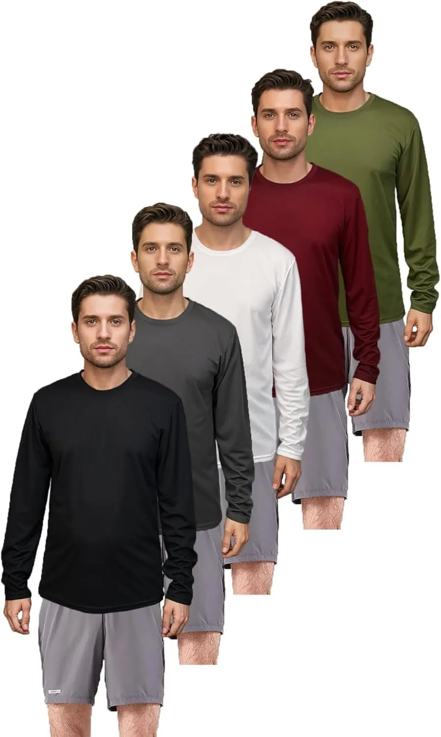 5 Pack Men's Activewear T-Shirts Quick Dry Long Sleeve Work Tees Moisture Wicking Running Clothing