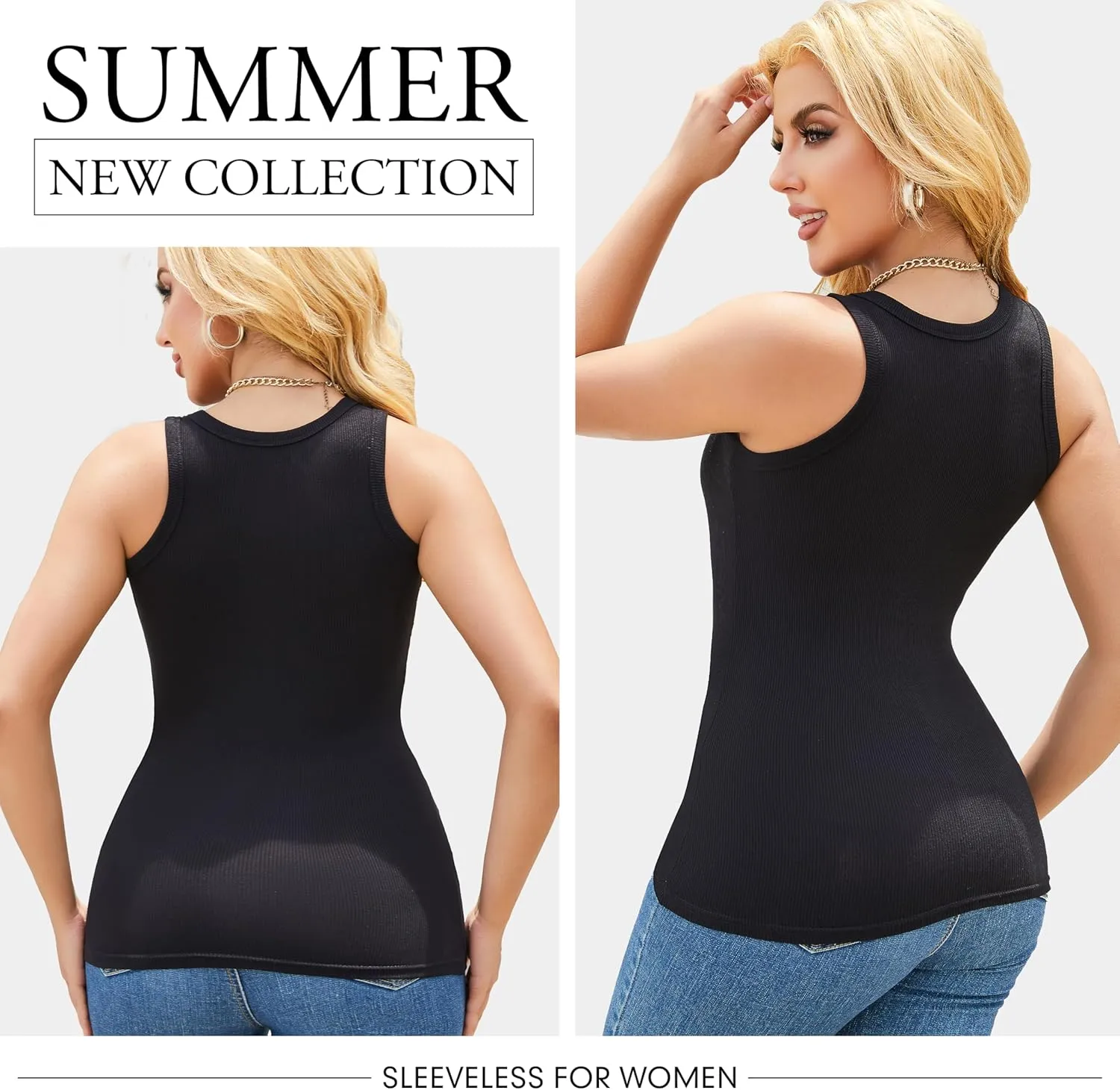 5 Pack Womens Tank Tops Crew Neck Sleeveless Racerback Summer Basic Fitted Womens Tops