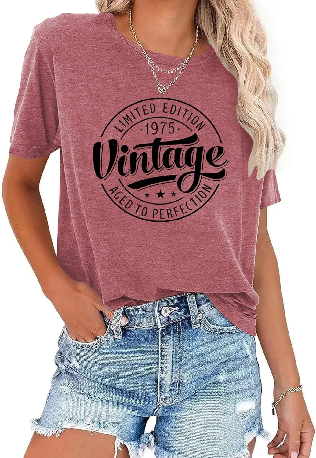50th Birthday T-Shirts for Women: Vintage 1975 Graphic Shirt 50th Birthday Party Tees Tops