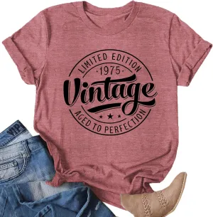 50th Birthday T-Shirts for Women: Vintage 1975 Graphic Shirt 50th Birthday Party Tees Tops
