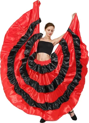 ABAFIP Women's Spanish Skirt Ruffle Layers Full Circle Dance Long Skirt Flamenco Belly Dance Skirt Costume
