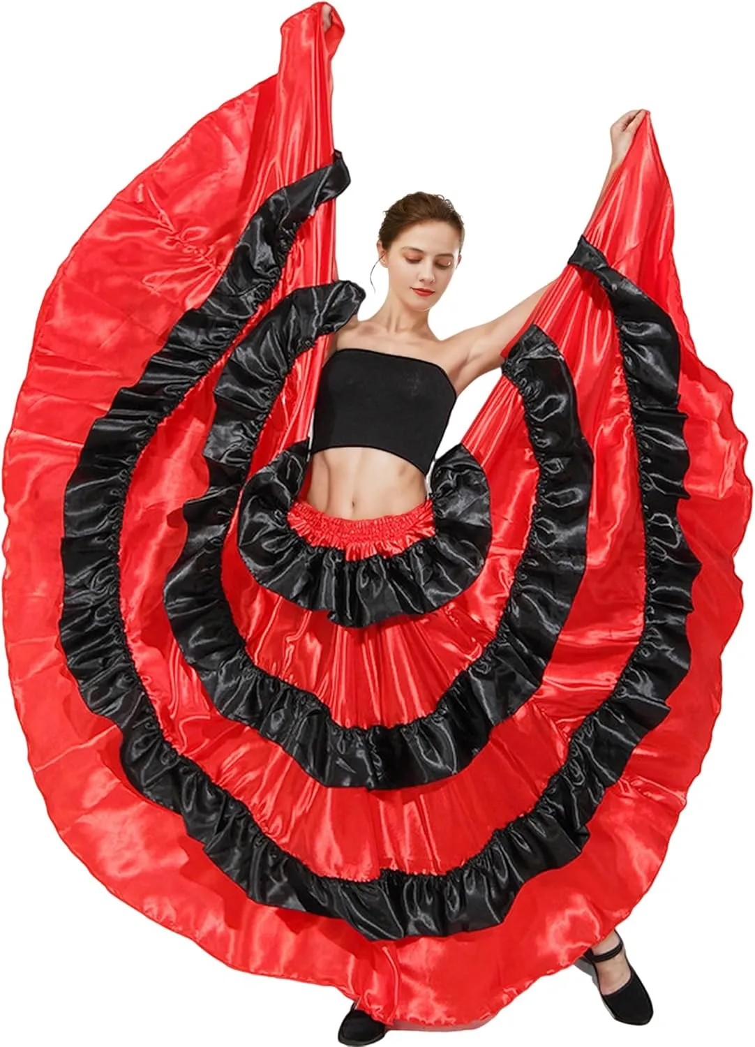 ABAFIP Women's Spanish Skirt Ruffle Layers Full Circle Dance Long Skirt Flamenco Belly Dance Skirt Costume