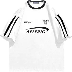 Aelfric Eden Graphic Tees Y2k Women Oversized T Shirts Striped Patchwork Crewneck Unisex Streetwear Tops