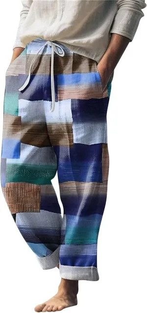 aihihe Men's Summer Linen Pants Elastic Waist Lightweight Casual Pants Loose Fit Pocketed Beach Trousers Big and Tall Slacks