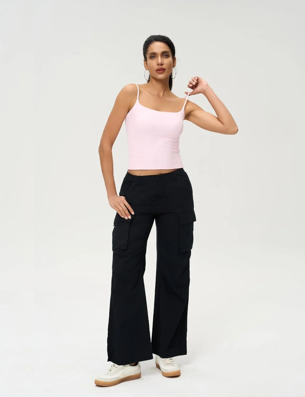 AJISAI 2025 Womens Camisole Tops Spaghetti Strap Tank Top Double Lined Adjustable Summer Crop Tops