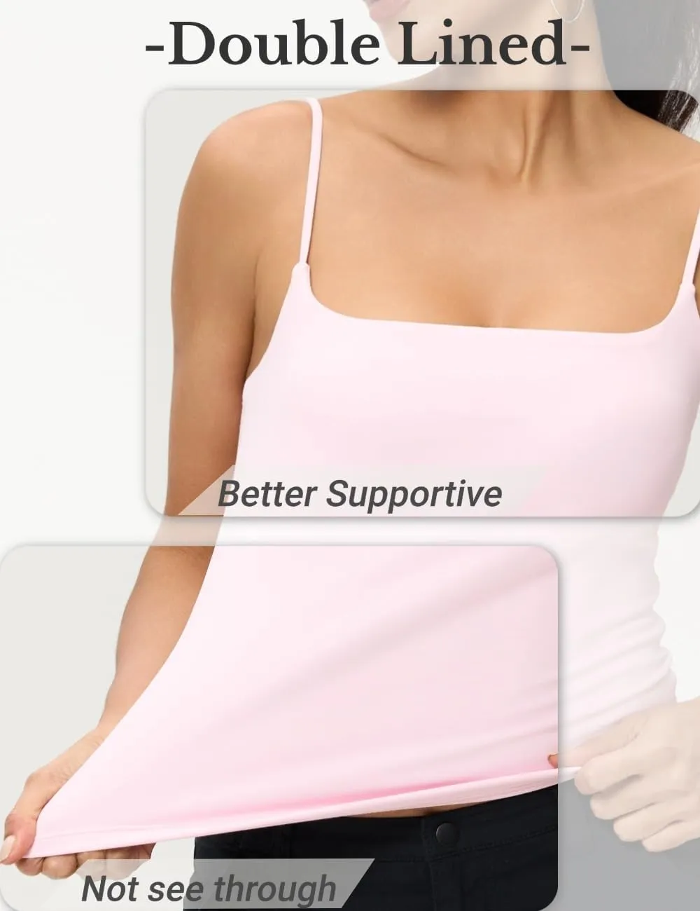 AJISAI 2025 Womens Camisole Tops Spaghetti Strap Tank Top Double Lined Adjustable Summer Crop Tops