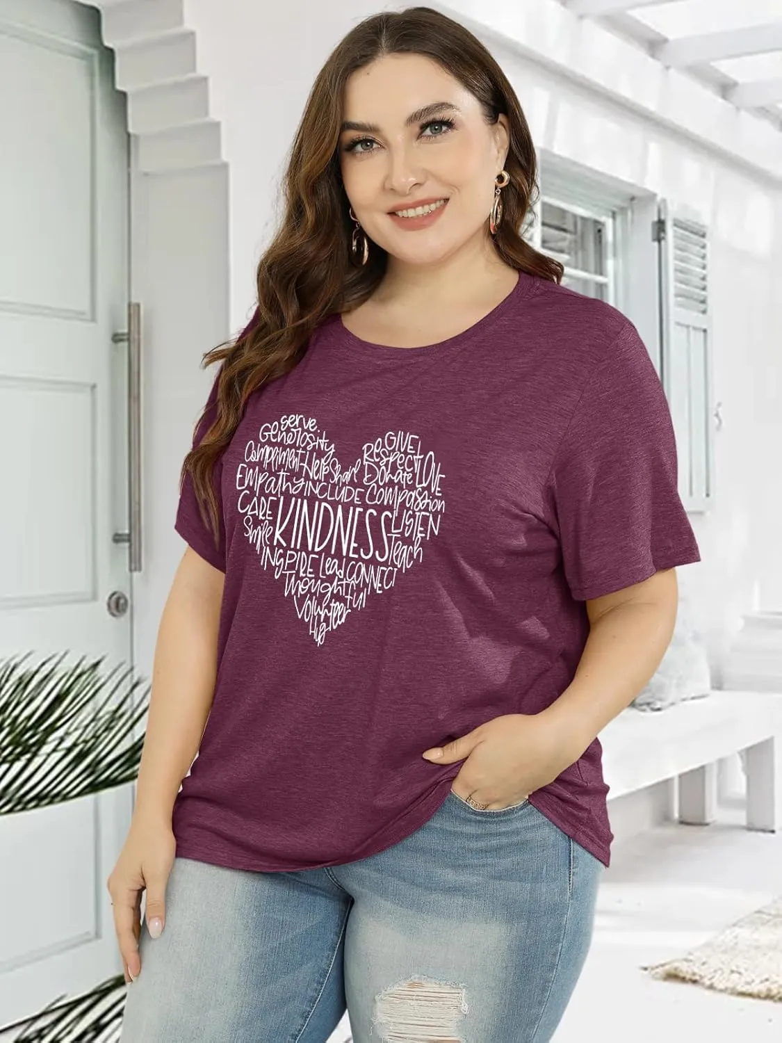 Anbech Women Plus Size Tops Cute Kindness Graphic Be Kind Tees Wildflowers Print Teacher Tops