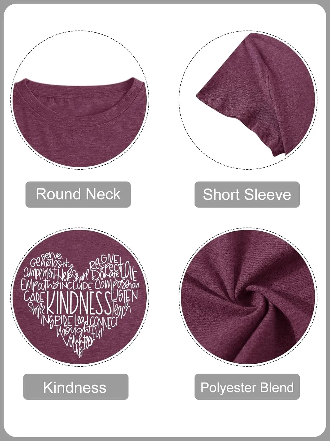 Anbech Women Plus Size Tops Cute Kindness Graphic Be Kind Tees Wildflowers Print Teacher Tops