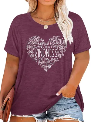 Anbech Women Plus Size Tops Cute Kindness Graphic Be Kind Tees Wildflowers Print Teacher Tops
