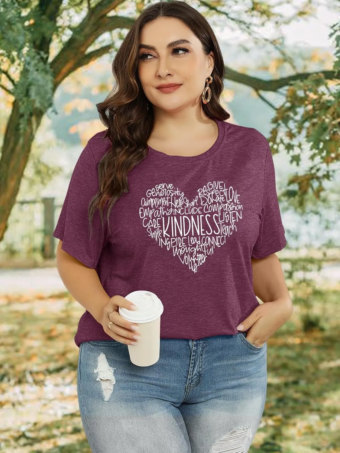 Anbech Women Plus Size Tops Cute Kindness Graphic Be Kind Tees Wildflowers Print Teacher Tops