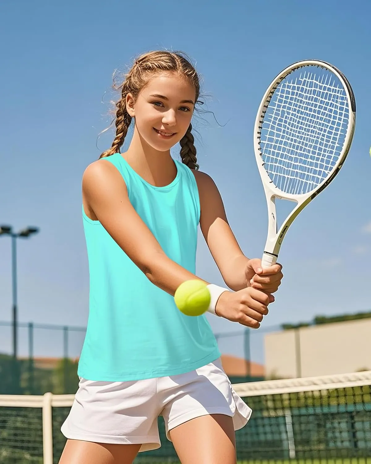 Auranso Girls Tank Tops Racerback Sleeveless UPF 50  Quick Dry Athletic Shirts Sports Dance Workout Tops