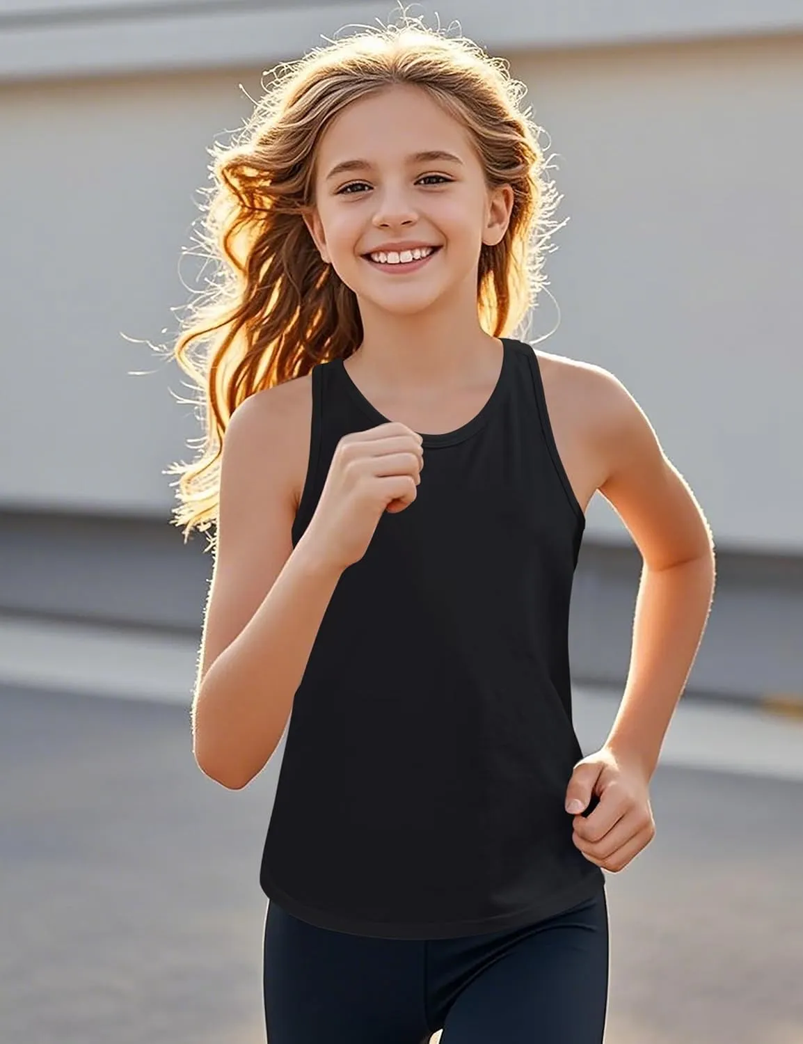 Auranso Girls Tank Tops Sleeveless Racerback Athletic Shirts Cotton Dance Outfit Workout Tops 3 Pack
