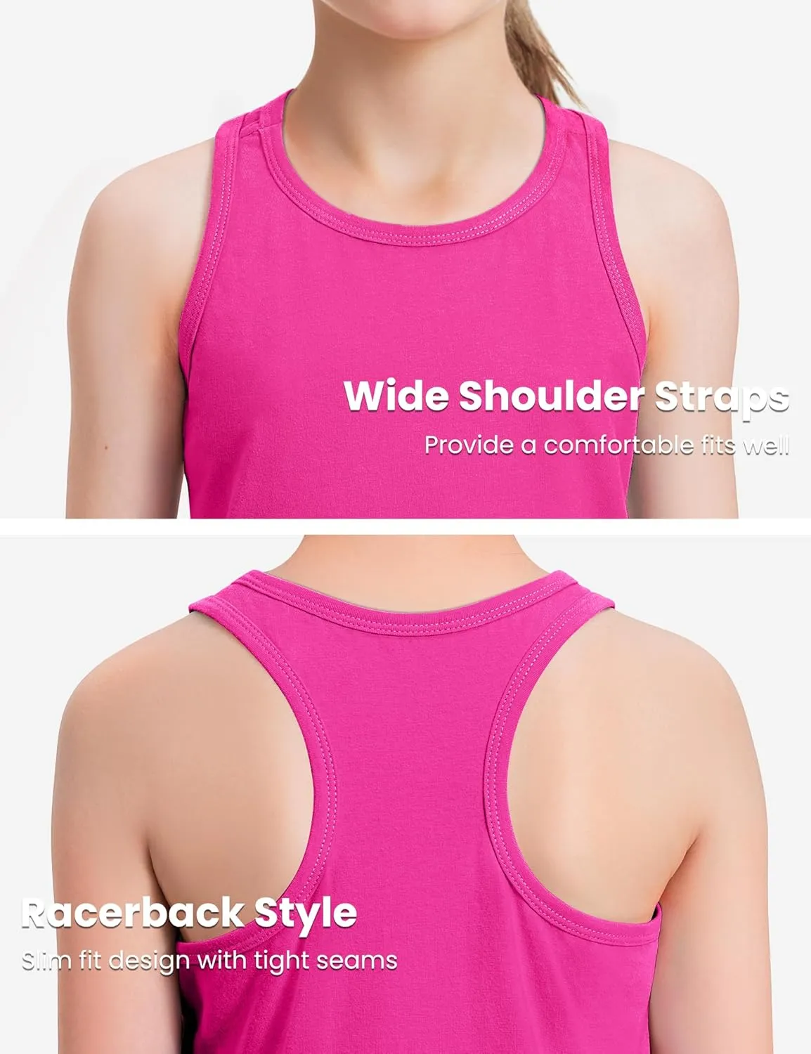 Auranso Girls Tank Tops Sleeveless Racerback Athletic Shirts Cotton Dance Outfit Workout Tops 3 Pack
