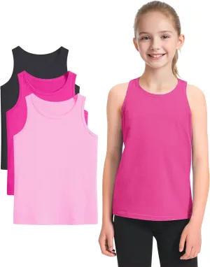 Auranso Girls Tank Tops Sleeveless Racerback Athletic Shirts Cotton Dance Outfit Workout Tops 3 Pack
