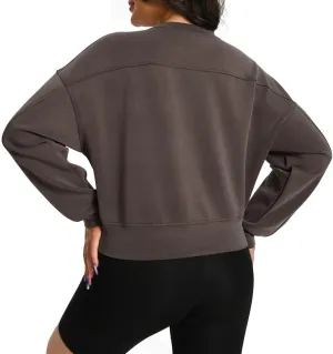 Auriviz Womens Modal Long Sleeve Cropped Sweatshirts Oversized Workout Shirts Crew Neck Pullover Crop Tops