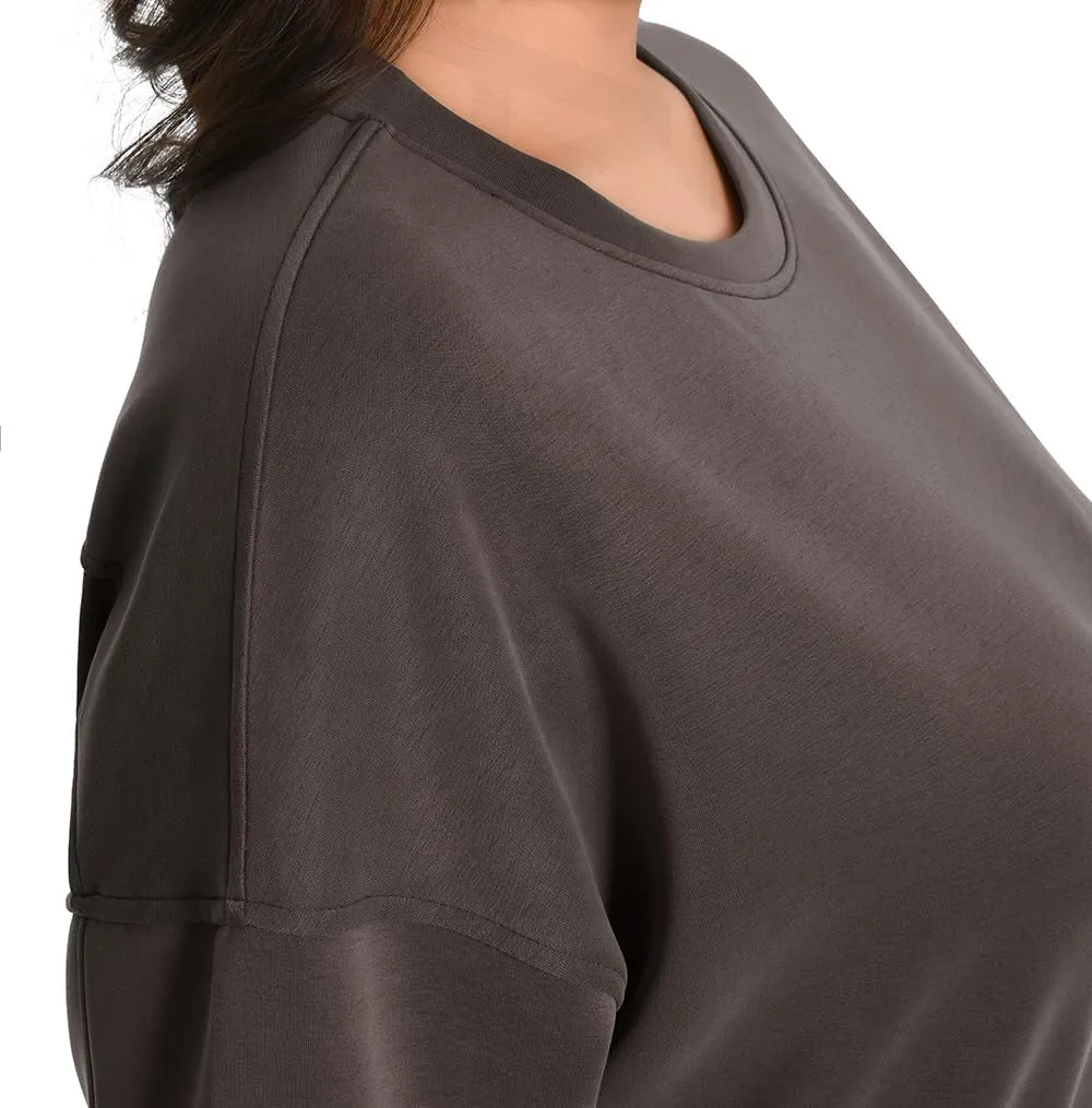 Auriviz Womens Modal Long Sleeve Cropped Sweatshirts Oversized Workout Shirts Crew Neck Pullover Crop Tops
