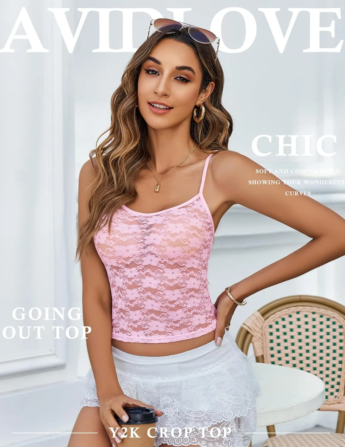 Avidlove Bralettes for Women Lace Spaghetti Strap Camisole Y2k Crop Tops Going Out Tank Tops