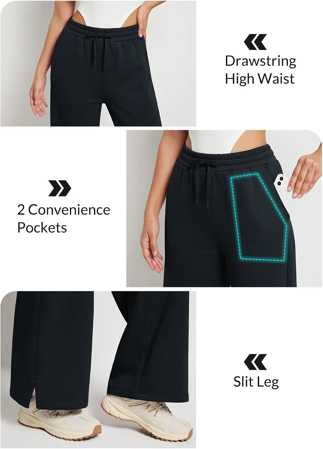 baleaf Womens Fleece Lined Wide Leg Sweatpants Drawstring Sweat Pants with Pockets Athletic Track Fall Winter