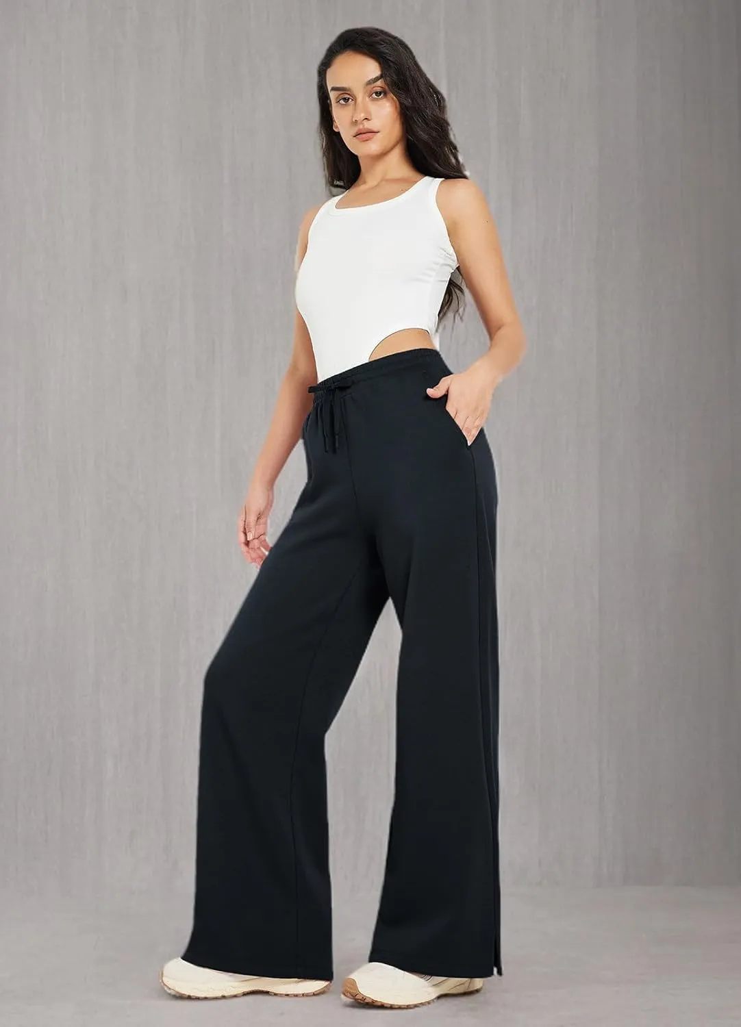 baleaf Womens Fleece Lined Wide Leg Sweatpants Drawstring Sweat Pants with Pockets Athletic Track Fall Winter