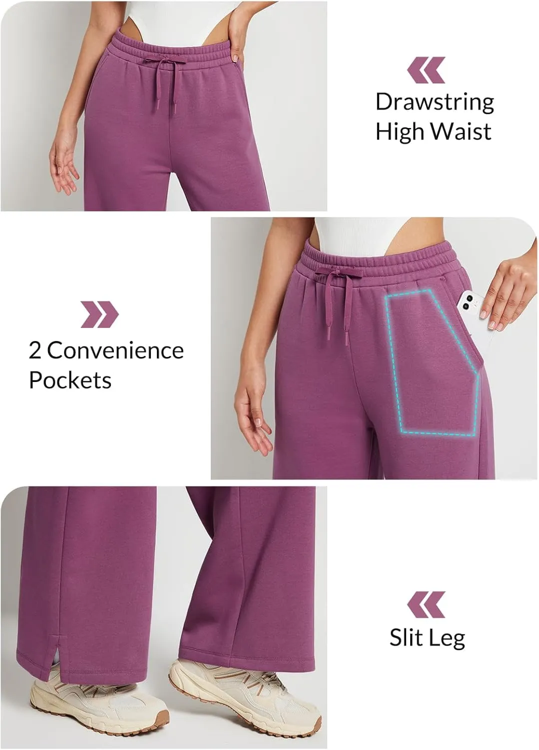 baleaf Womens Fleece Lined Wide Leg Sweatpants Drawstring Sweat Pants with Pockets Athletic Track Fall Winter