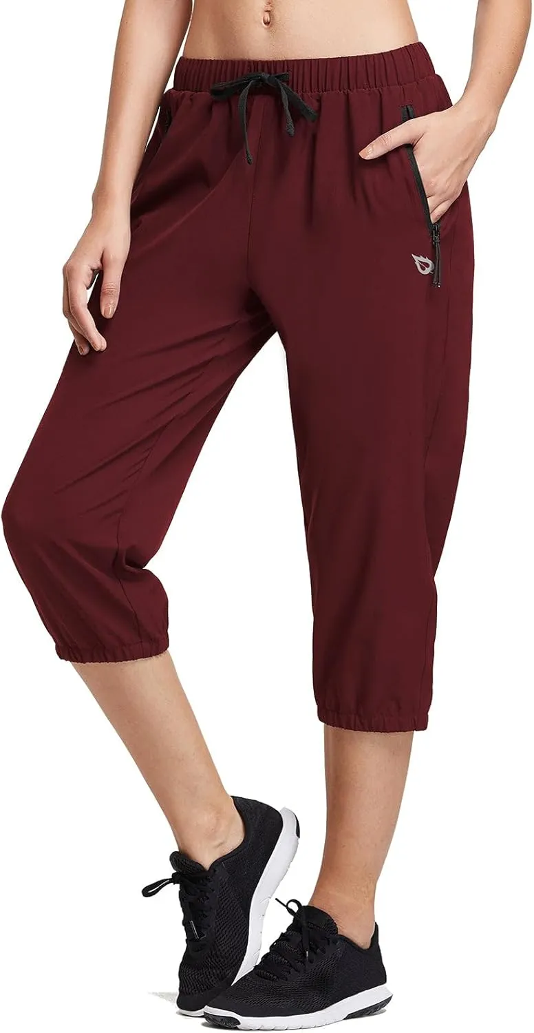 baleaf Women's Lightweight Capri Jogger Hiking Shorts Running Capri Pants Quick Dry UPF 50  Zipper Pockets