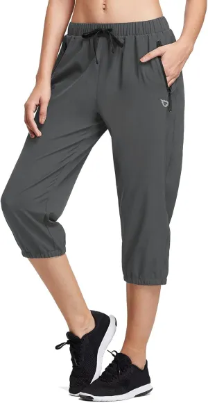 baleaf Women's Lightweight Capri Jogger Hiking Shorts Running Capri Pants Quick Dry UPF 50  Zipper Pockets