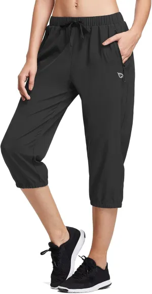 baleaf Women's Lightweight Capri Jogger Hiking Shorts Running Capri Pants Quick Dry UPF 50  Zipper Pockets