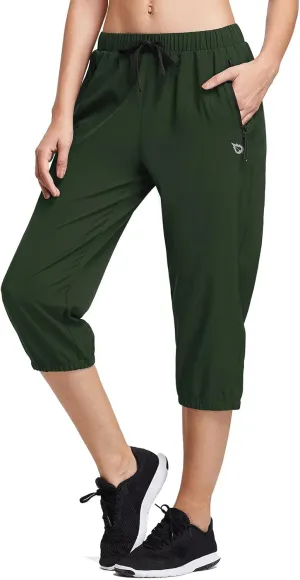 baleaf Women's Lightweight Capri Jogger Hiking Shorts Running Capri Pants Quick Dry UPF 50  Zipper Pockets