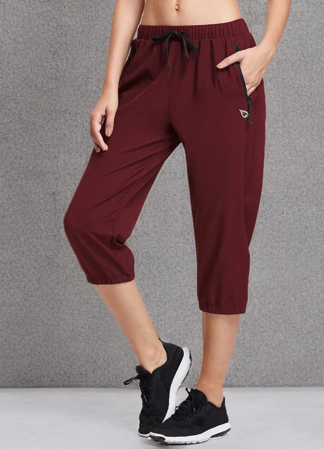 baleaf Women's Lightweight Capri Jogger Hiking Shorts Running Capri Pants Quick Dry UPF 50  Zipper Pockets