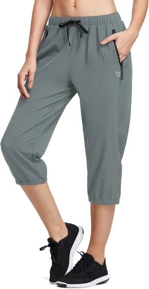 baleaf Women's Lightweight Capri Jogger Hiking Shorts Running Capri Pants Quick Dry UPF 50  Zipper Pockets