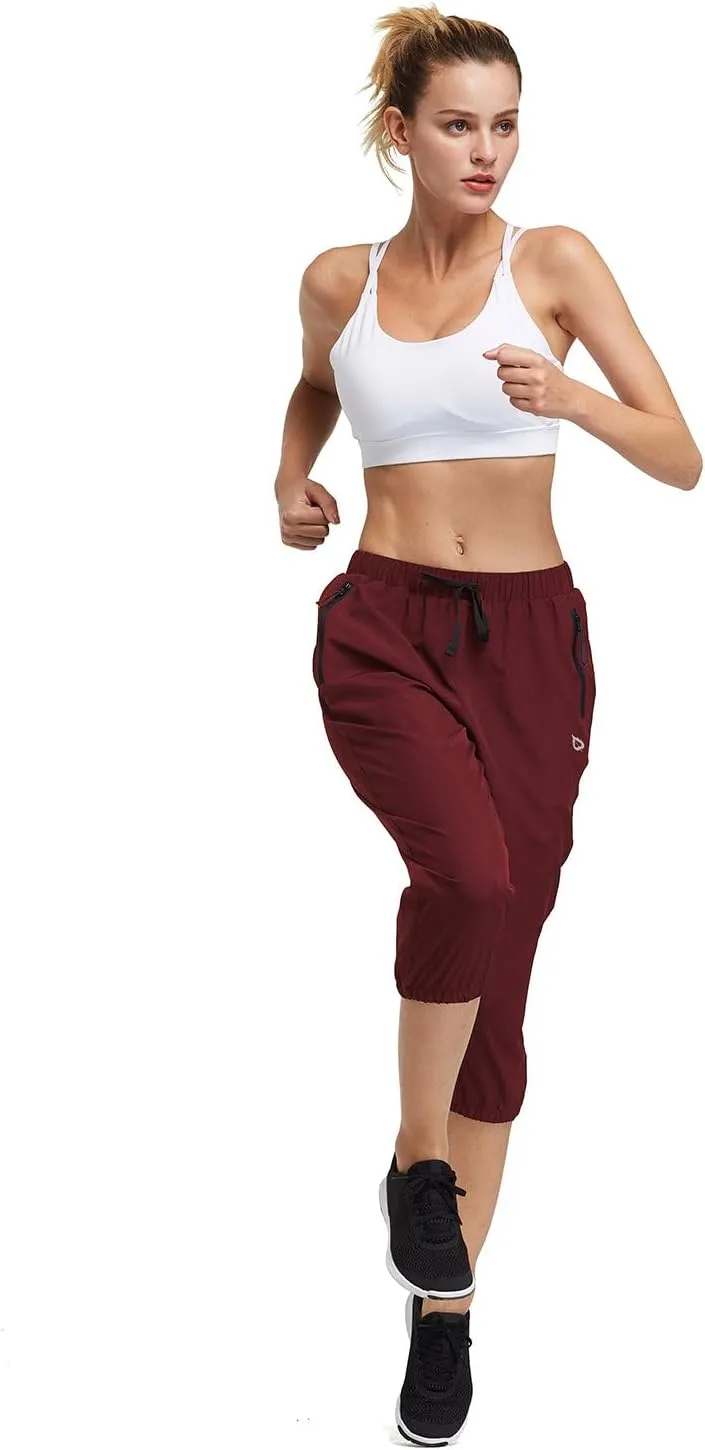 baleaf Women's Lightweight Capri Jogger Hiking Shorts Running Capri Pants Quick Dry UPF 50  Zipper Pockets