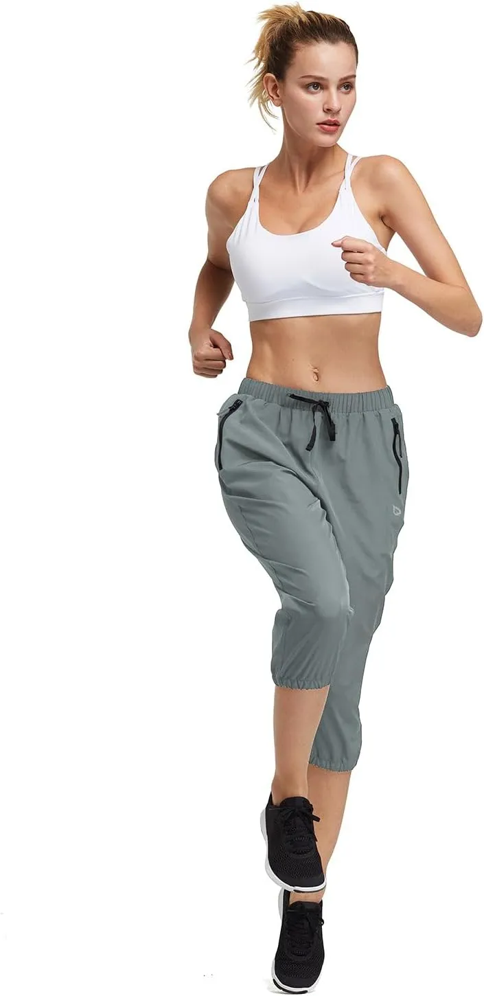 baleaf Women's Lightweight Capri Jogger Hiking Shorts Running Capri Pants Quick Dry UPF 50  Zipper Pockets