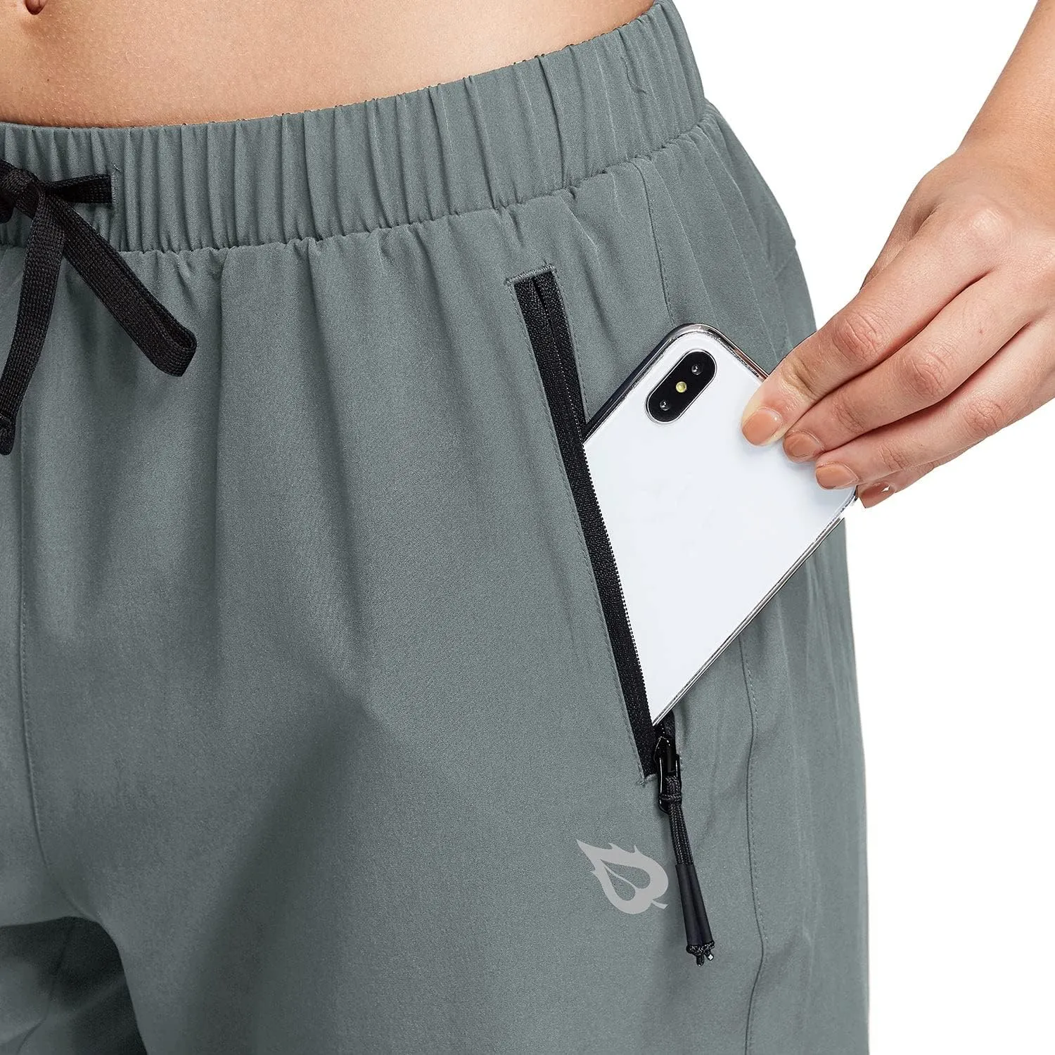 baleaf Women's Lightweight Capri Jogger Hiking Shorts Running Capri Pants Quick Dry UPF 50  Zipper Pockets