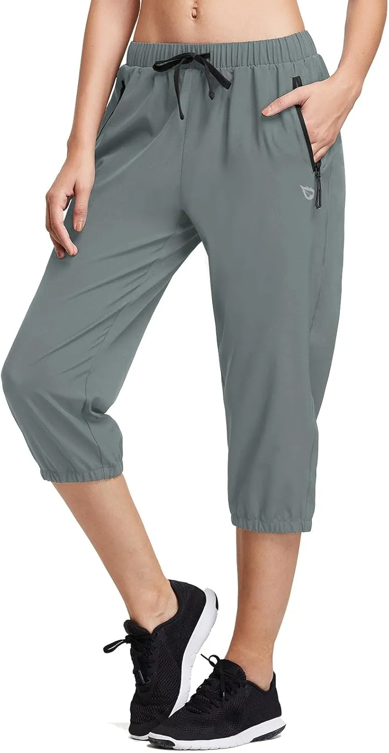 baleaf Women's Lightweight Capri Jogger Hiking Shorts Running Capri Pants Quick Dry UPF 50  Zipper Pockets