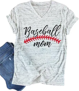 Baseball Mom T-Shirt Women Letter Print Funny Baseball Graphic Tees Tops Short Sleeve Casual Tee