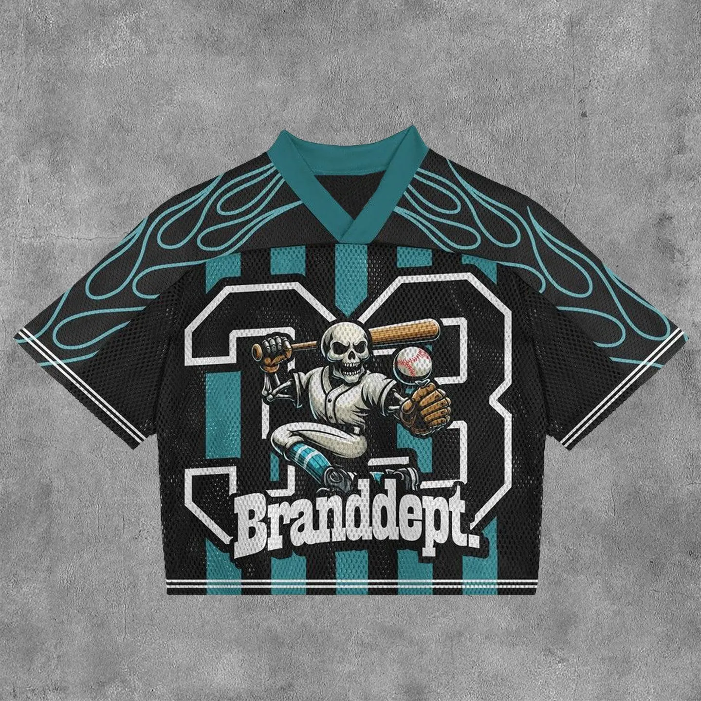 Baseball No. 33 Mesh Patchwork Printed V-neck T-shirt