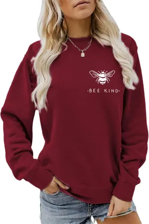 Be Kind Sweatshirt Women Cute Bee Graphic Tees Funny Blessed Shirt Inspirational Crewneck Long Sleeve Tops