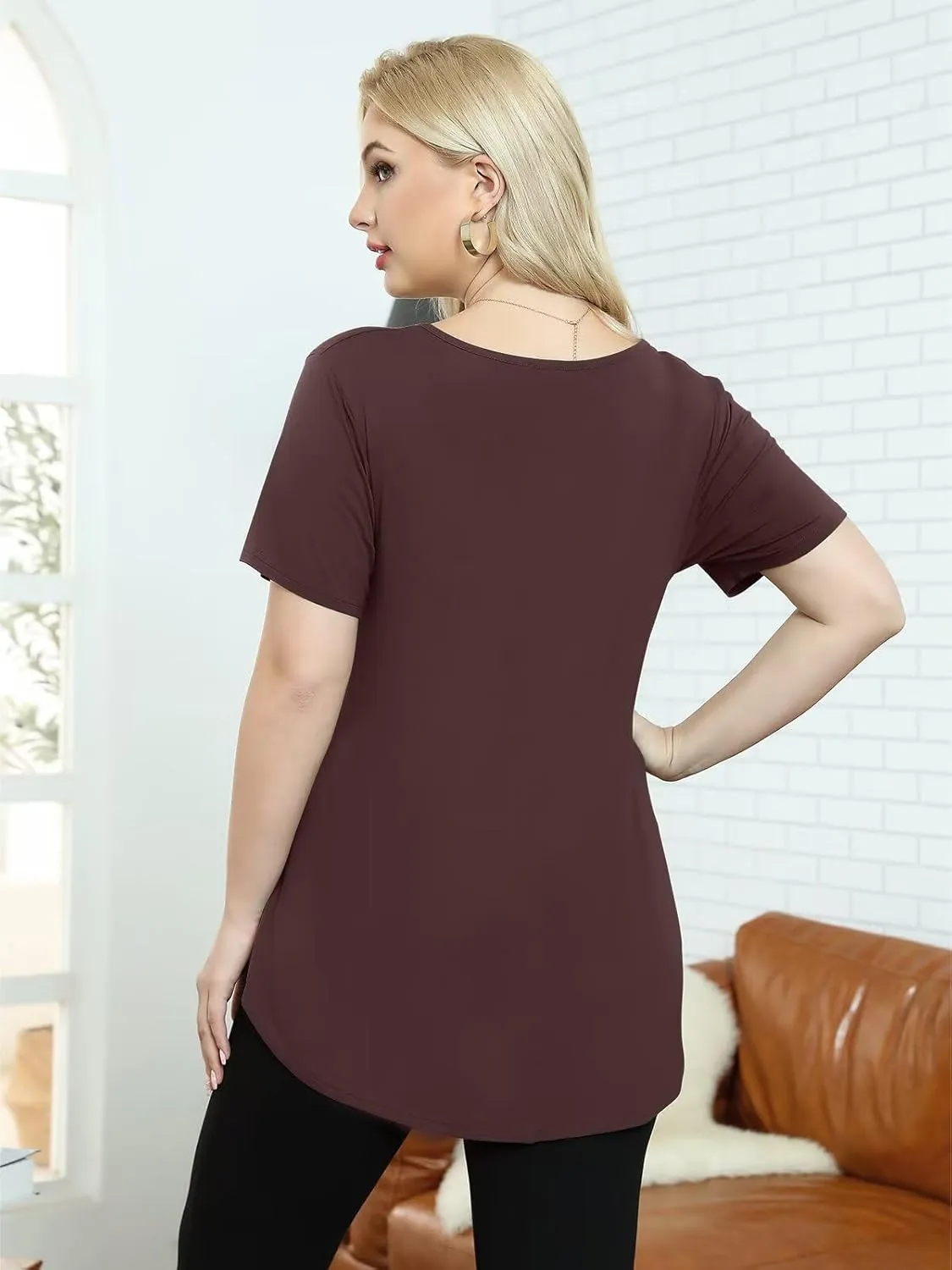 BELAROI Women Plus Size V-Neck Tunic Tops Loose T Shirt with Pocket