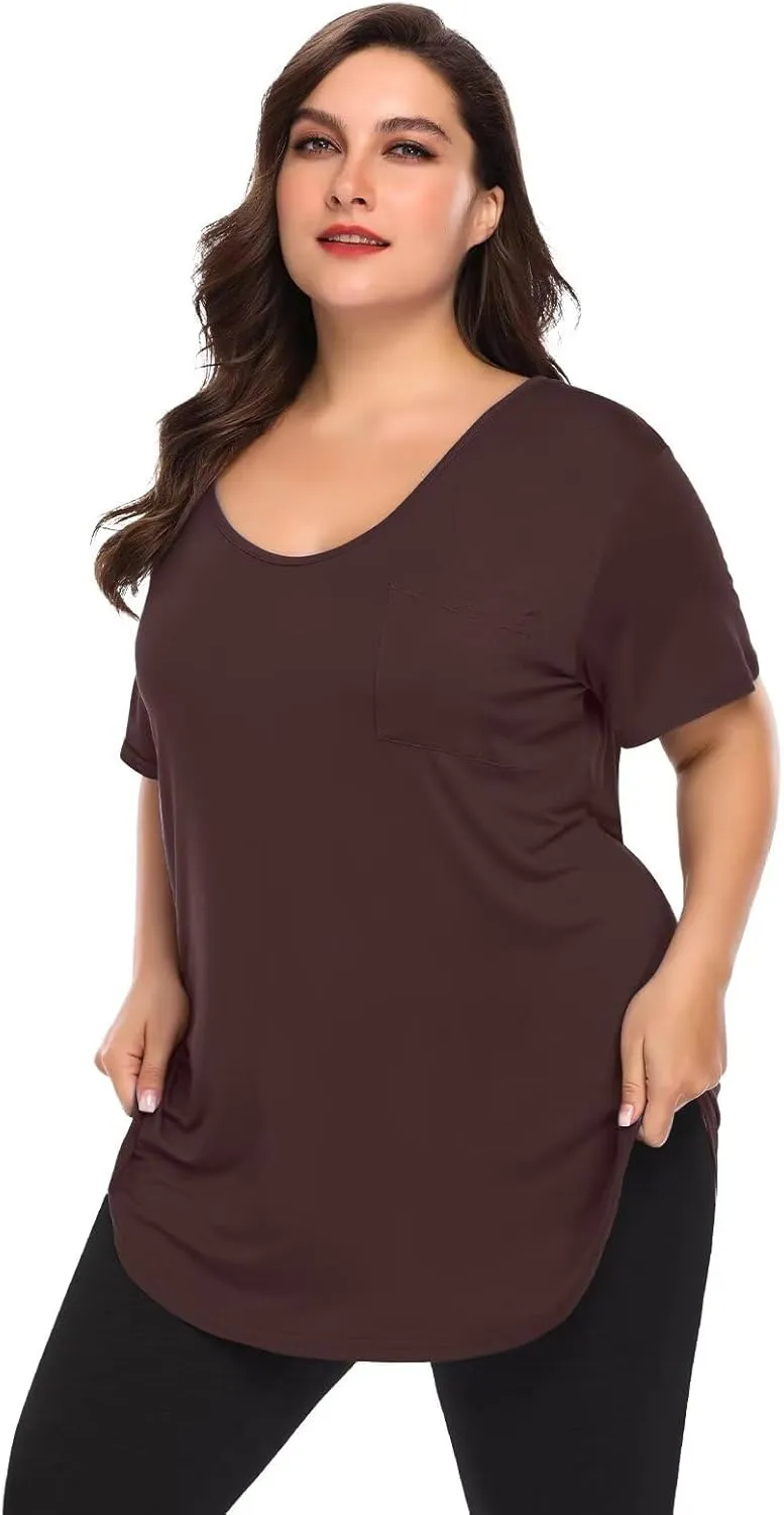 BELAROI Women Plus Size V-Neck Tunic Tops Loose T Shirt with Pocket