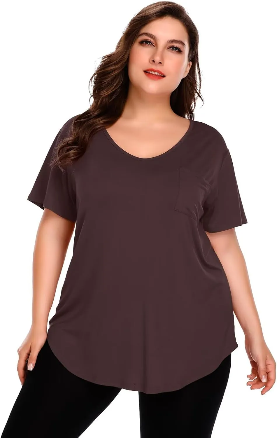 BELAROI Women Plus Size V-Neck Tunic Tops Loose T Shirt with Pocket