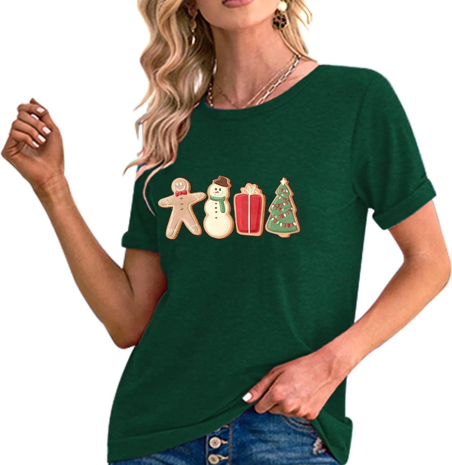 Believe Christmas Shirts for Women Christmas Tree T-Shirt Believe Letter Graphic Tees Tops