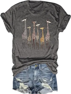 Beopjesk Womens Summer Giraffe Printed T-Shirt Funny Cute Animal Graphic Tees Tops