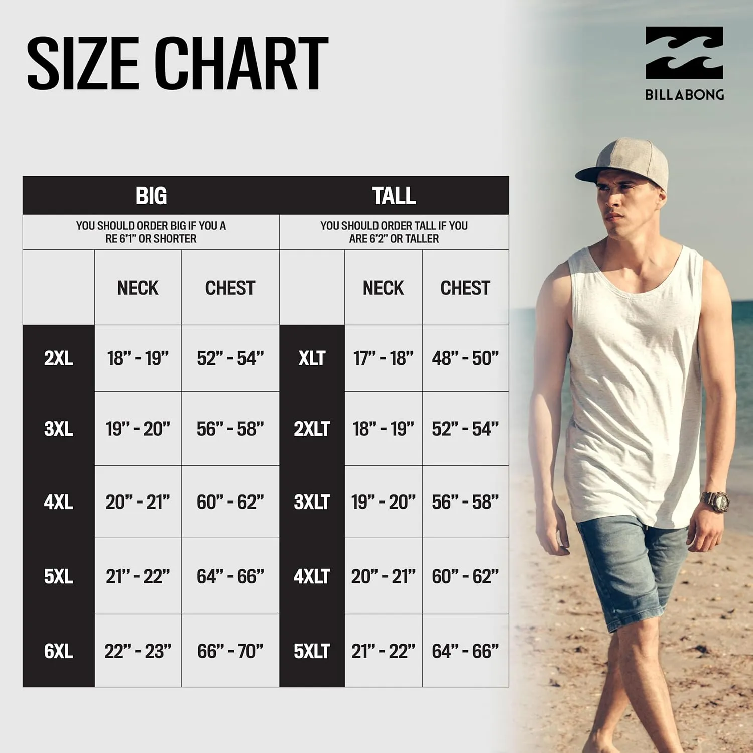 Billabong Big and Tall Muscle T Shirts for Men - Cotton Mens Sleeveless Tees