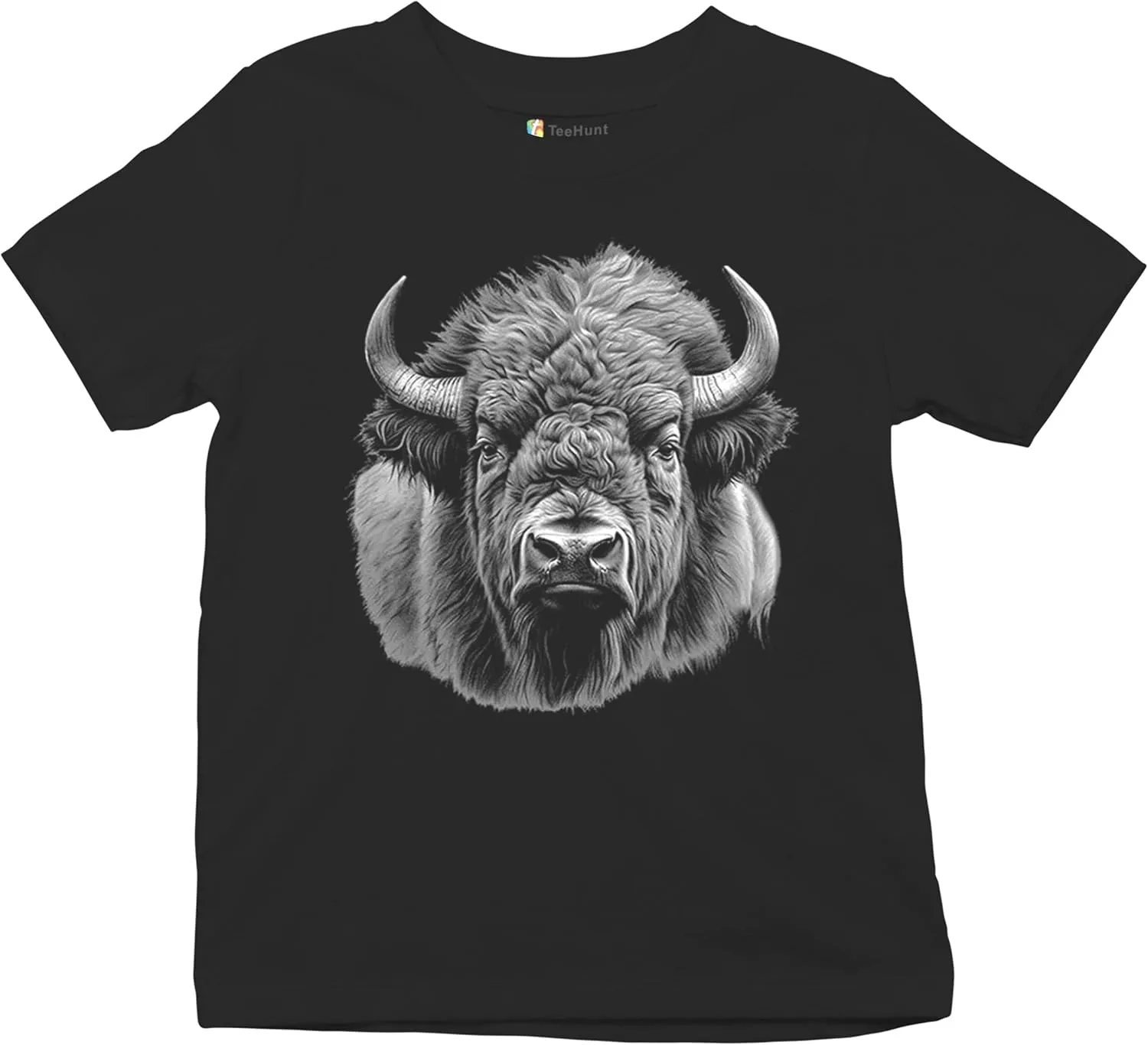 Bison Portrait Youth T-Shirt American Buffalo Head Western Wildlife Nature Majestic Bull Symbol of Strength Kids