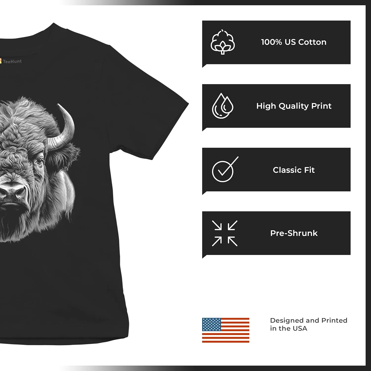 Bison Portrait Youth T-Shirt American Buffalo Head Western Wildlife Nature Majestic Bull Symbol of Strength Kids